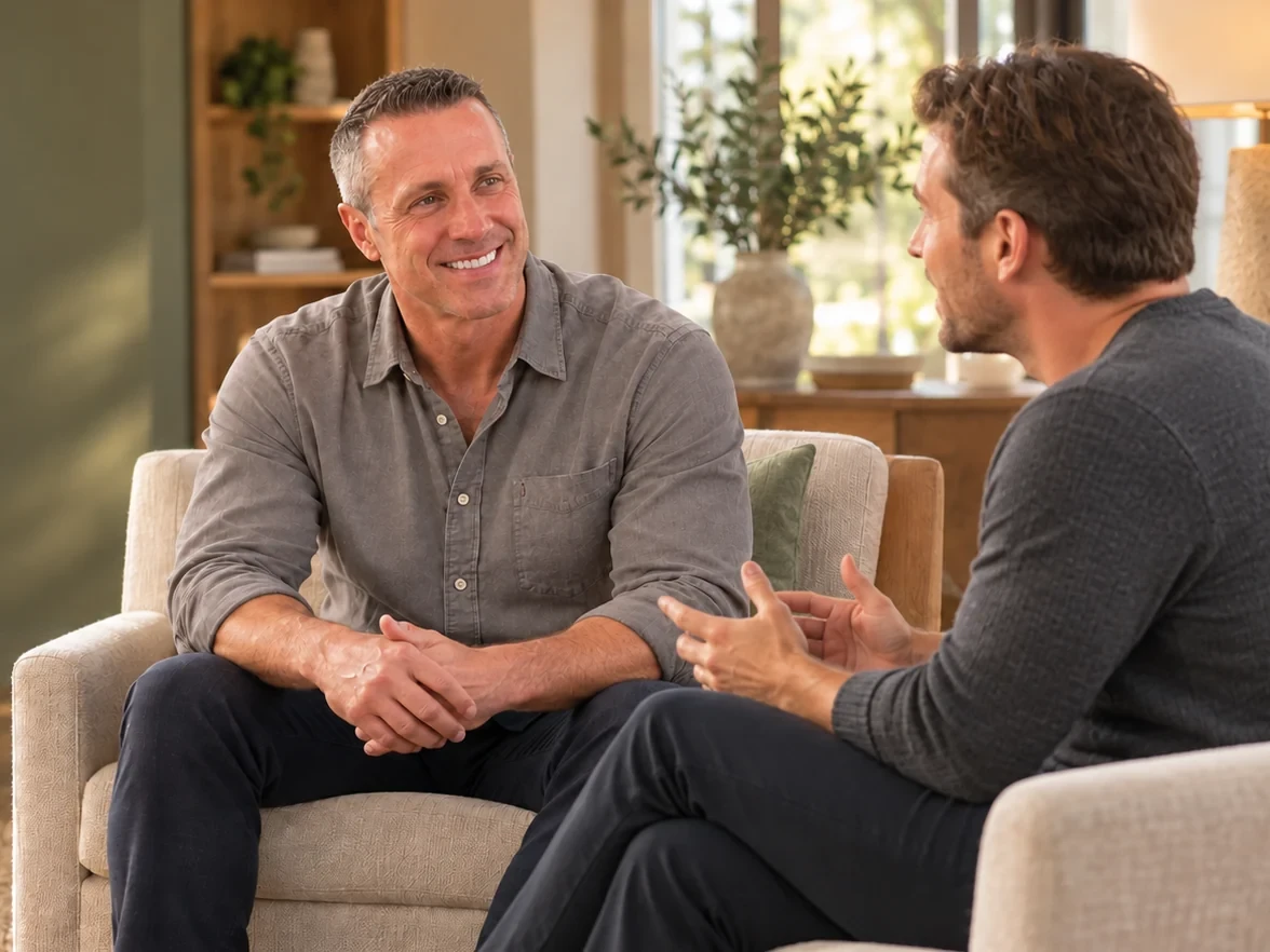 Aaron Barnes, certified sober coach, in a one-on-one coaching session with a client.