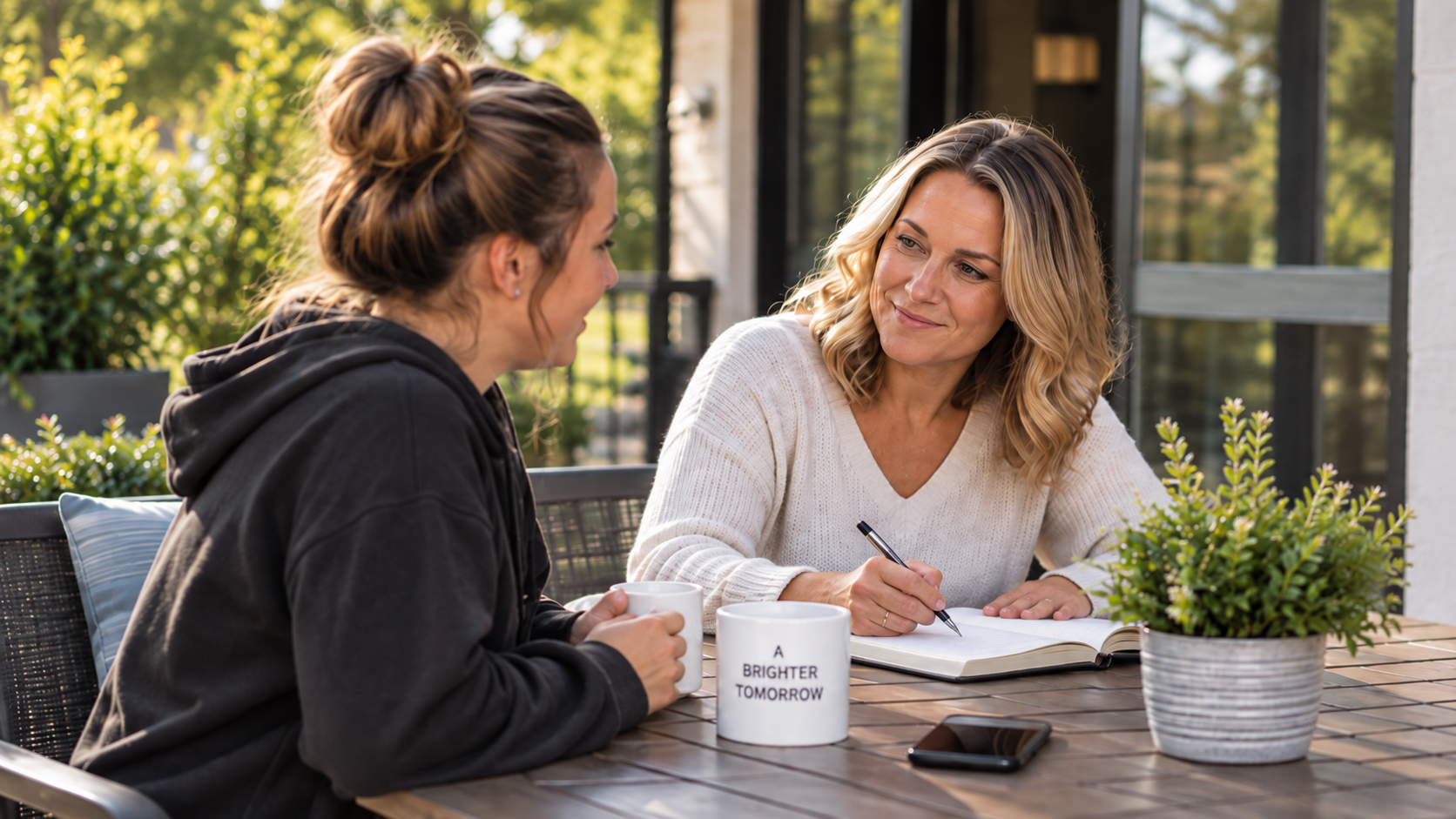 Recovery coach working one-on-one with client outdoors